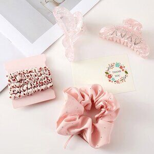 8-Piece Pink Hair Accessory Gift Set | Scrunchie, Claw Clips & Hairbands